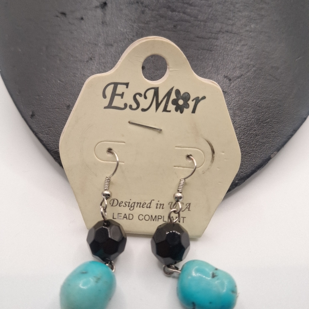 esmor turquoise color Stone black beaded dangling earrings